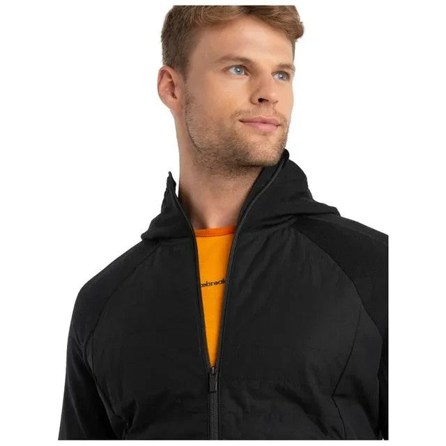 Icebreaker Mens 100% Merino Wool Walking Quantum Hybrid LS FZ Jacket (Black)