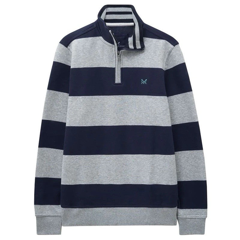 CREW CLOTHING CO.Mens 1/2 Zip Heathered Stripe Pullover (Grey/Navy)