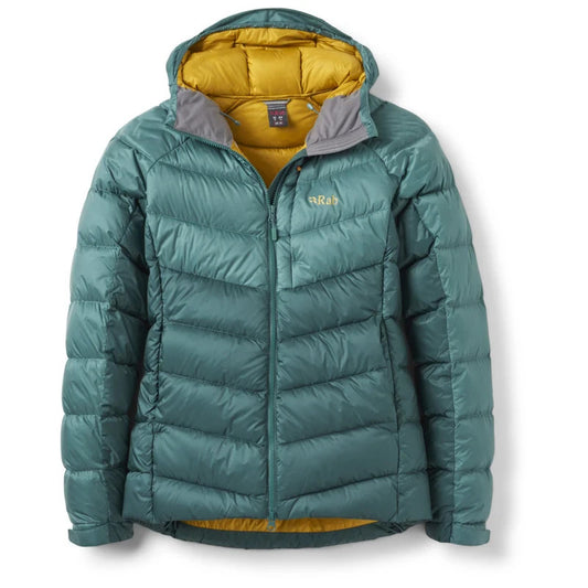 Rab Womens Glaceon Pro Down Jacket Walking Hiking  (Eucalyptus/Green Slate)