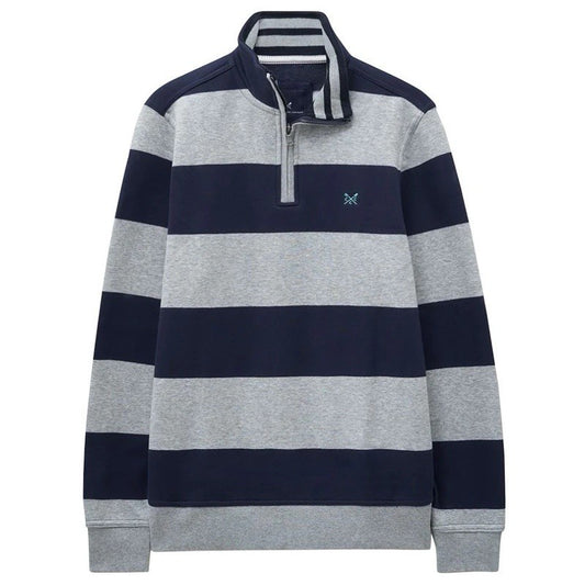 CREW CLOTHING CO.Mens 1/2 Zip Heathered Stripe Pullover (Grey/Navy)