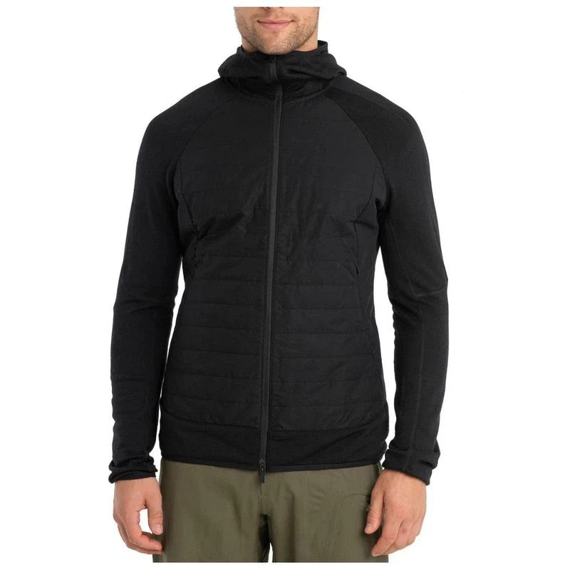 Icebreaker Mens 100% Merino Wool  Walking Quantum Hybrid LS FZ Jacket (Black)