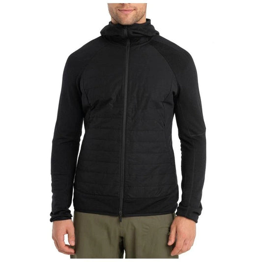 Icebreaker Mens 100% Merino Wool  Walking Quantum Hybrid LS FZ Jacket (Black)